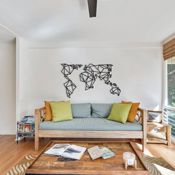 Wallity World Map Metal Decor 4 Negro